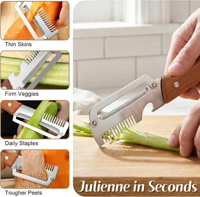 3-in-1 Vegetable Peeler with Wooden Handle Set