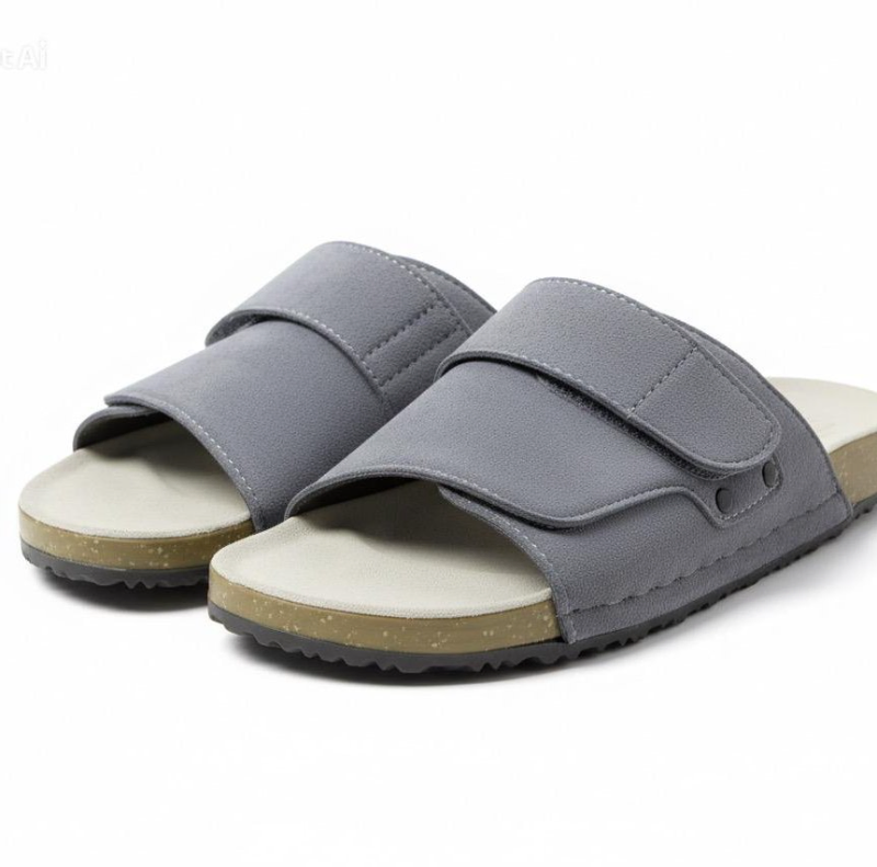Gray Adjustable Slide Sandals — Speckled Sole Design |