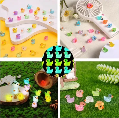 10 pcs Mini Miniature Luminous Resin Ducks Glow In The Dark 