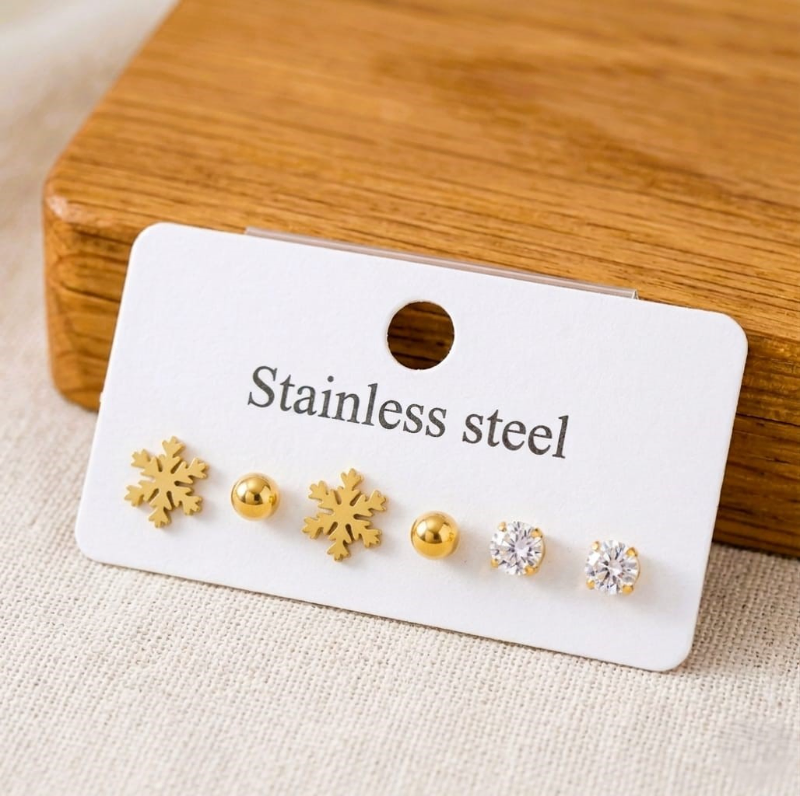 3 Pairs Stainless Steel Stud Earring Set