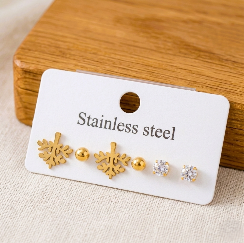 3 Pairs Stainless Steel Stud Earring Set