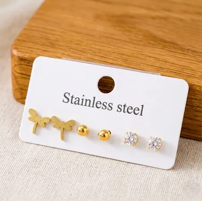 Stainless Steel Stud Earring Set ( 3 Pairs )