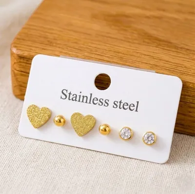 Stainless Steel Stud Earring Set ( 3 Pairs )