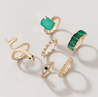Gold Plated Snake Shape Zircon Finger Ring for Women ( 6 pc )