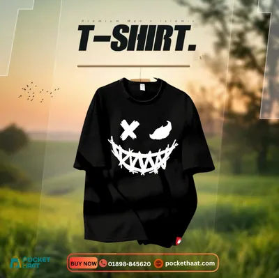 Premium "Aggressive Smiley" Black Drop Shoulder T-Shirt – High-Quality Urban Streetwear