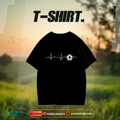 Premium "Football Heartbeat" Black Drop Shoulder T-Shirt – Sport Enthusiast Streetwear