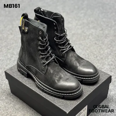 Zipper Genuine Leather Round Toe  Combat Martin Boots