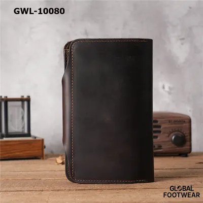 Genuine Leather Men's Long Wallet Two Fold Vintage