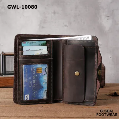 Genuine Leather Men's Long Wallet Two Fold Vintage