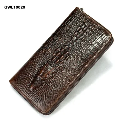 Genuine Leather Crocodile Pattern Men's Long Wallet