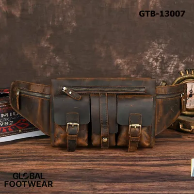 Genuine Leather Men's fashion travel 8 inch multi-pocket storage chest bag
