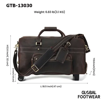 Genuine Leather Retro Portable Large-Capacity Wheeled Luggage Bag Travel Bag