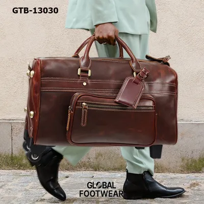 Genuine Leather Retro Portable Large-Capacity Wheeled Luggage Bag Travel Bag