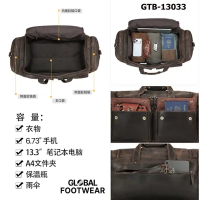 Men's Genuine Leather Premium Durable Multi-Functional Travel Bag