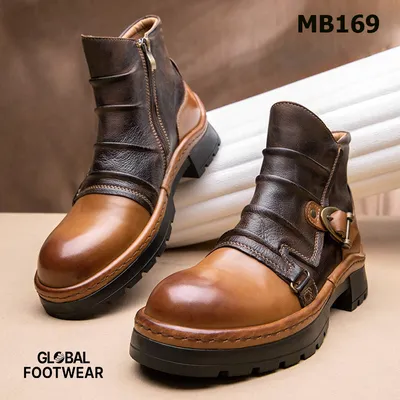 Genuine Leather American Vintage Men's  Harley Motorcycle Riding Martin Boots