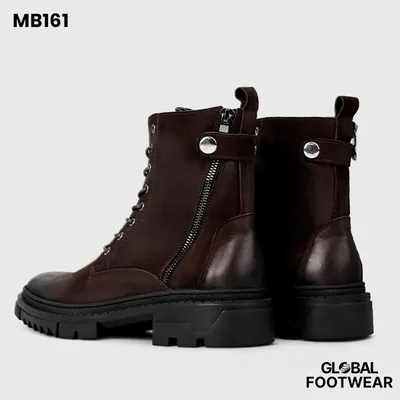 Zipper Genuine Leather Round Toe  Combat Martin Boots