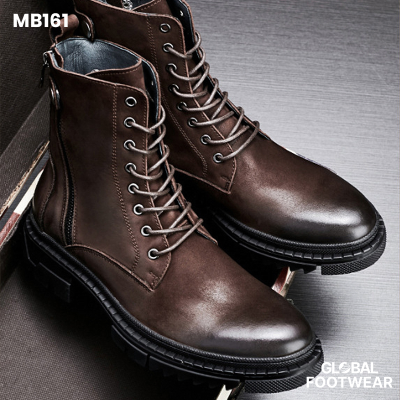 Zipper Genuine Leather Round Toe  Combat Martin Boots