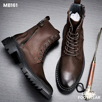 Zipper Genuine Leather Round Toe  Combat Martin Boots