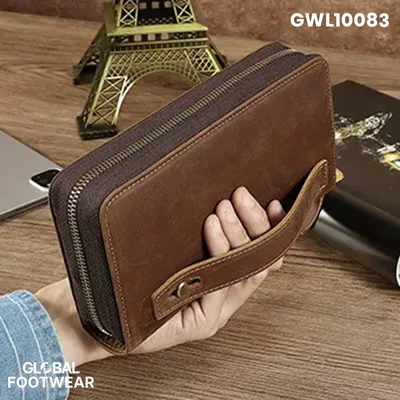 Men's Genuine Leather Clutch Zipper Retro Long Wallet