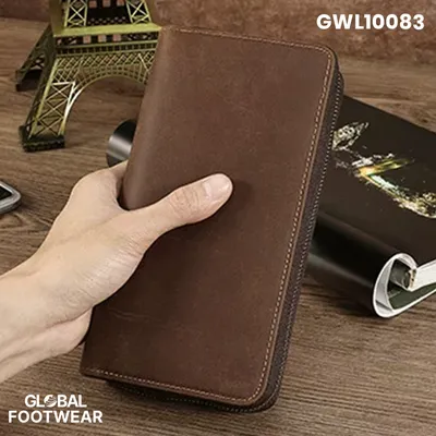 Men's Genuine Leather Clutch Zipper Retro Long Wallet