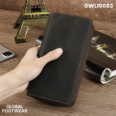 Men's Genuine Leather Clutch Zipper Retro Long Wallet