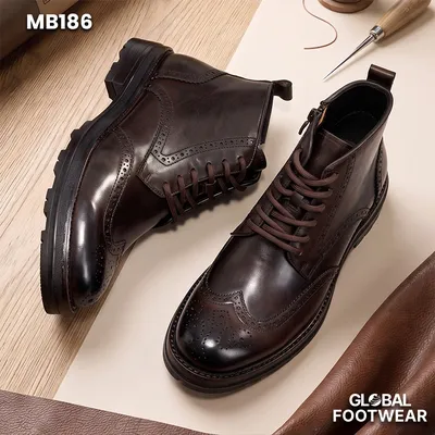 Men's British Retro Brogue Leather Martin Boots
