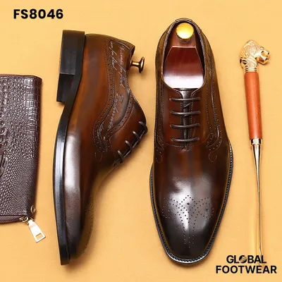 Men's Genuine Leather Pointed Brogue Dress Formal Shoes
