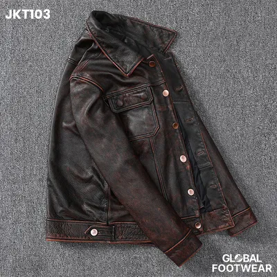 American style Denim first layer cowhide stone mill jacket