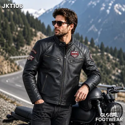 Embroidery motorcycle leather coat cowhide men's jacket