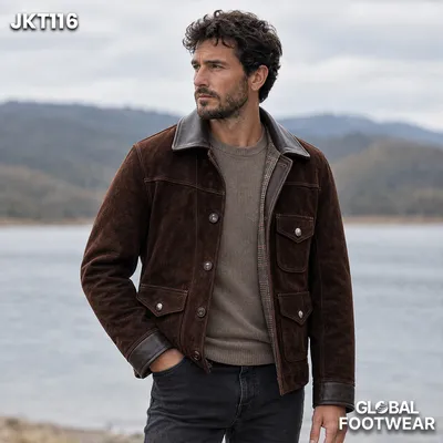 Men’s Top Grain Farmer Style Vintage Suede Leather Jacket
