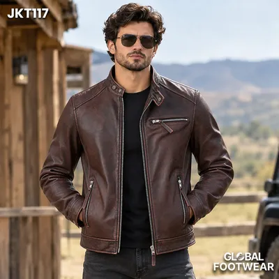 Men’s Genuine leather Vintage Distressed Fashionable Outerwear jacket