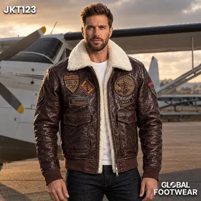 Men’s Genuine Leather & Lamb Fur Premium Shearling Flight Jacket
