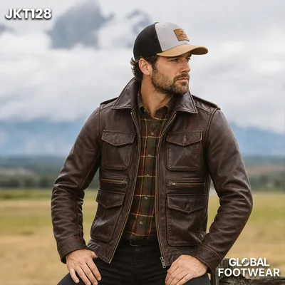 Men’s Premium M65 Leather Jacket Genuine Top Layer Cowhide