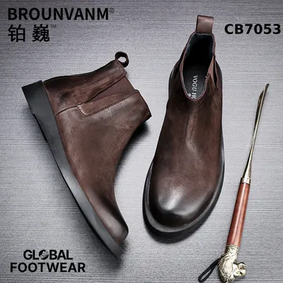 Men’s Genuine Leather Retro British Platform Ankle Chelsea Boots