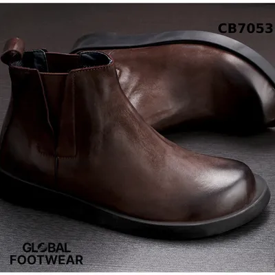 Men’s Genuine Leather Retro British Platform Ankle Chelsea Boots