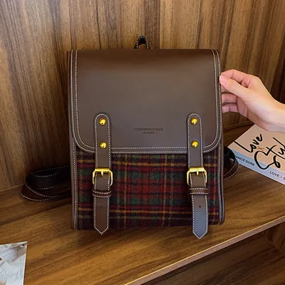 Woolen Plaid Backpack