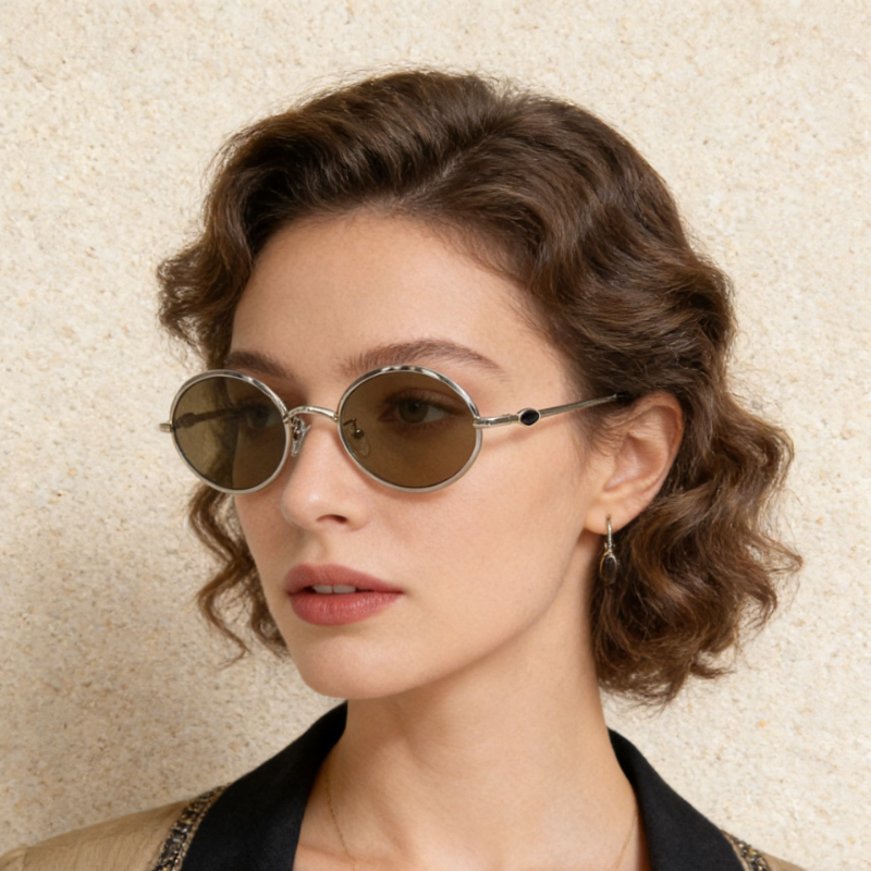 Gold Wire Oval Frame Polarized Sunglasses