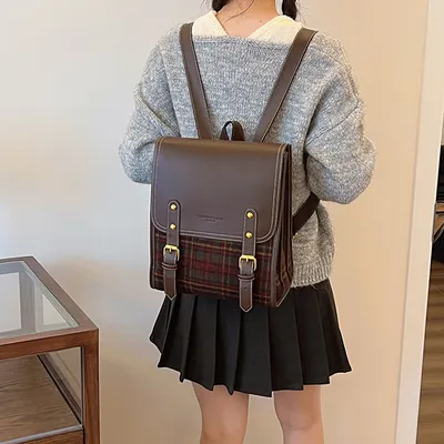 Woolen Plaid Backpack