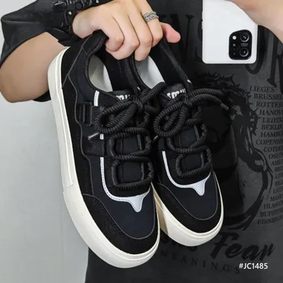 Hong Kong Style Lace-up Leather Canvas Shoe