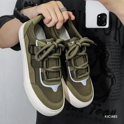 Hong Kong Style Lace-up Leather Canvas Shoe