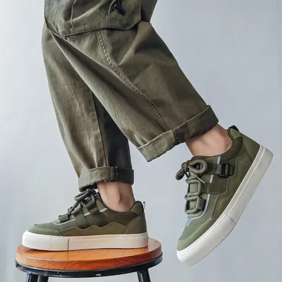 Hong Kong Style Lace-up Leather Canvas Shoe 