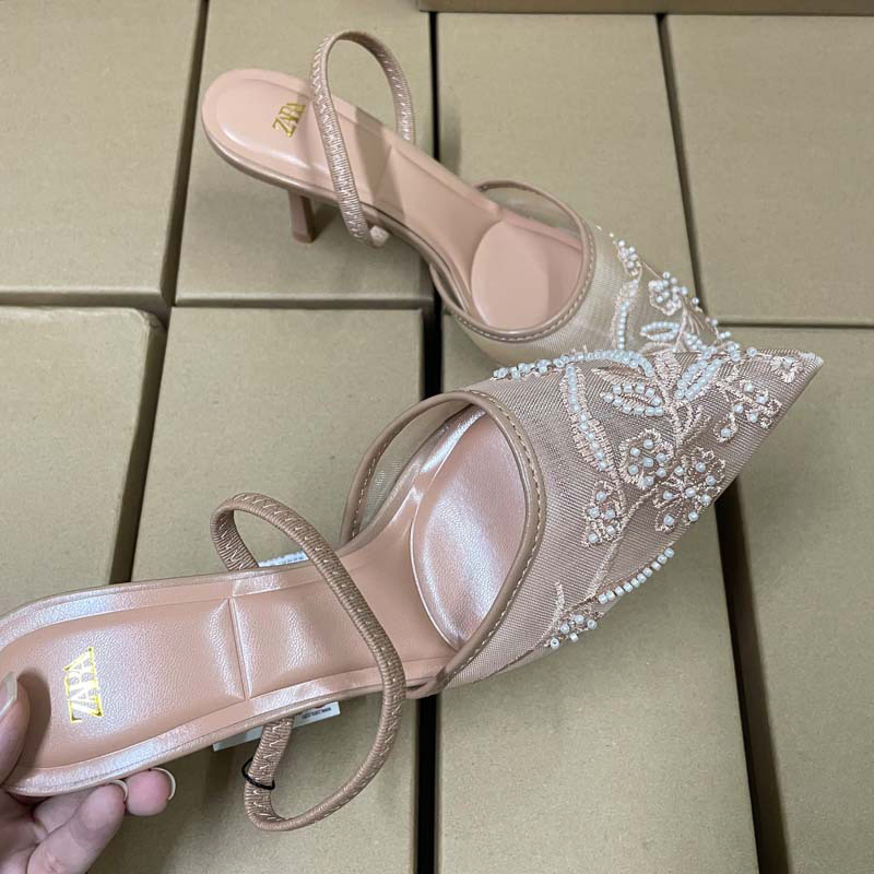 POINTED-TOE MESH EMBROIDERED HIGH-HEELED 0545AP