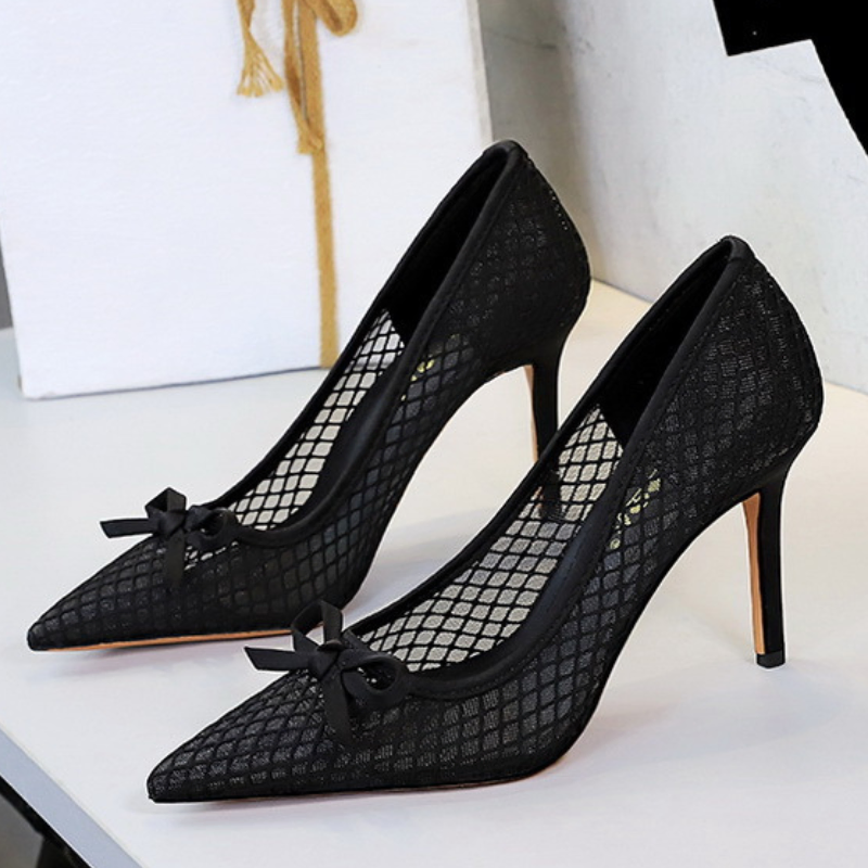  MESH LACE HIGH HEELS WITH BOW US1018-138B