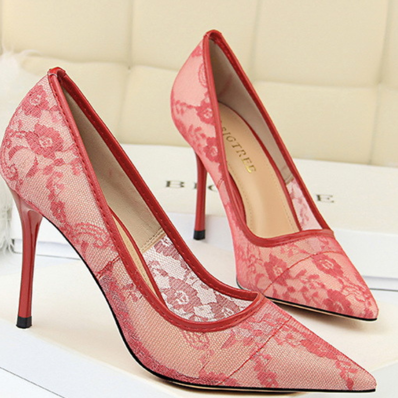 MESH HOLLOWED-OUT LACE STILLETOS US1018-142R
