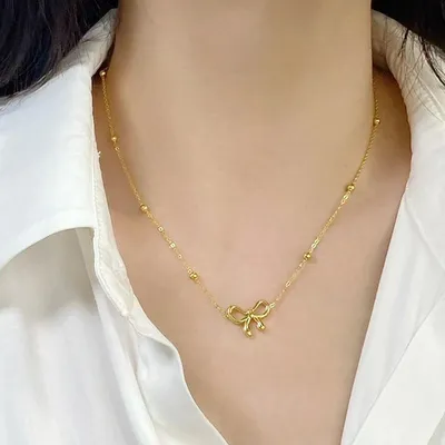  Stainless Steel Bow Pendant Necklace