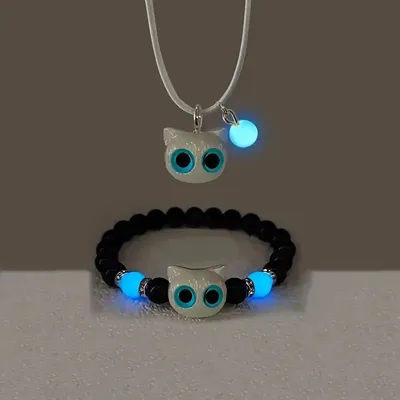 2 Pcs Cute Black and White Cat Necklace Set 