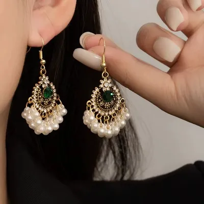 Bohemian Rhinestone Pearl Earring Jumka