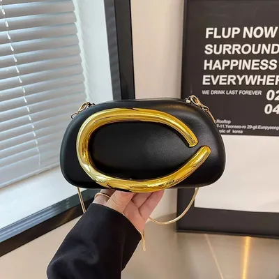 Gold Metal Closure Box Clutch Bag