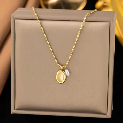 18k Gold Plated Stainless Steel Opal Bead Necklace