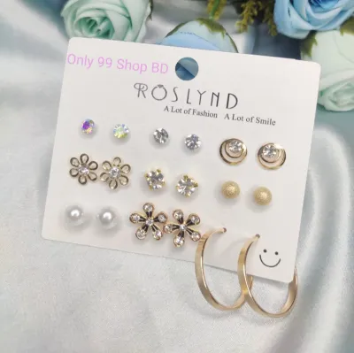7 Pairs Stud Earrings Set (1 Pata)